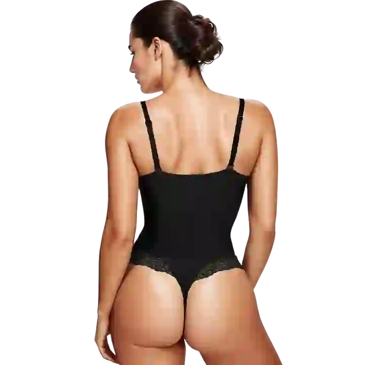 Deep V Neck Lace Thong Bodysuit for Women