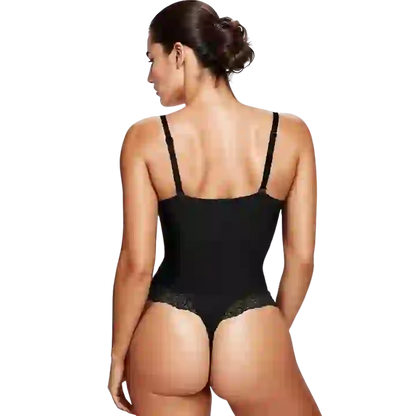 Deep V Neck Lace Thong Bodysuit for Women