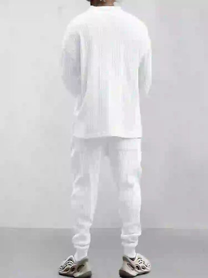 Mens Cable Knit Lounge Set Cozy V Neck Outfit