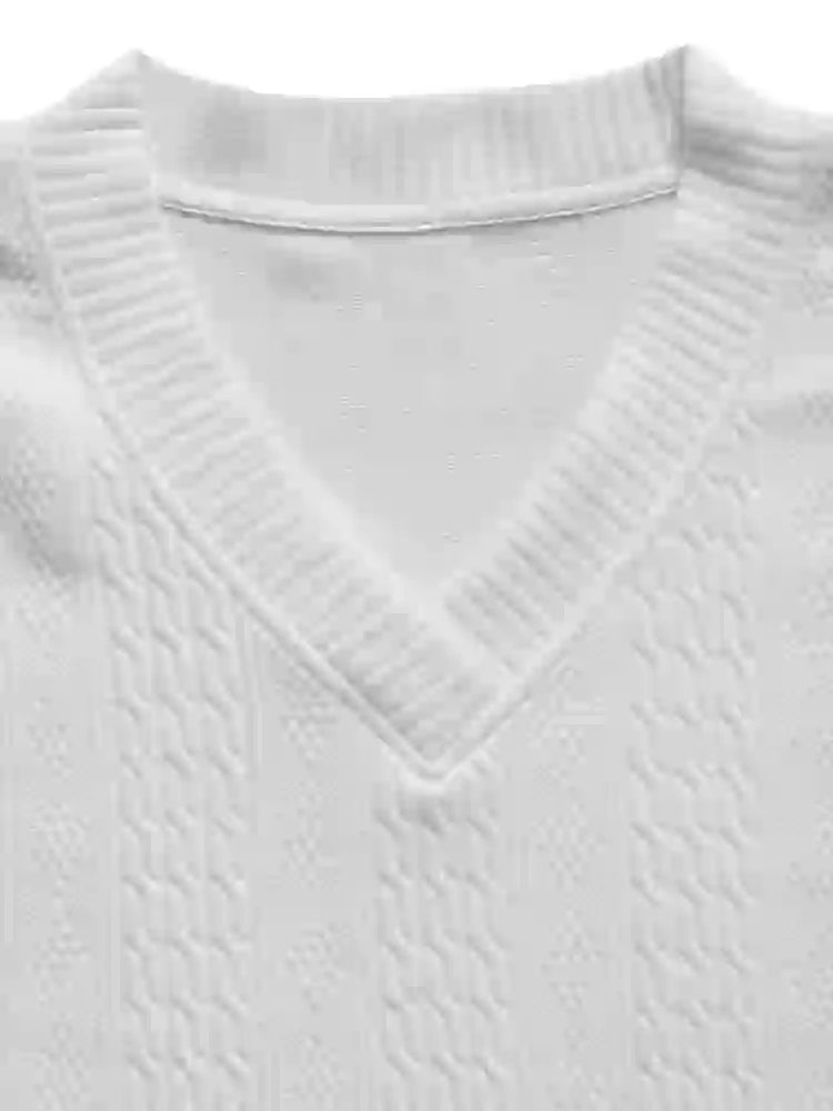 Mens Cable Knit Lounge Set Cozy V Neck Outfit