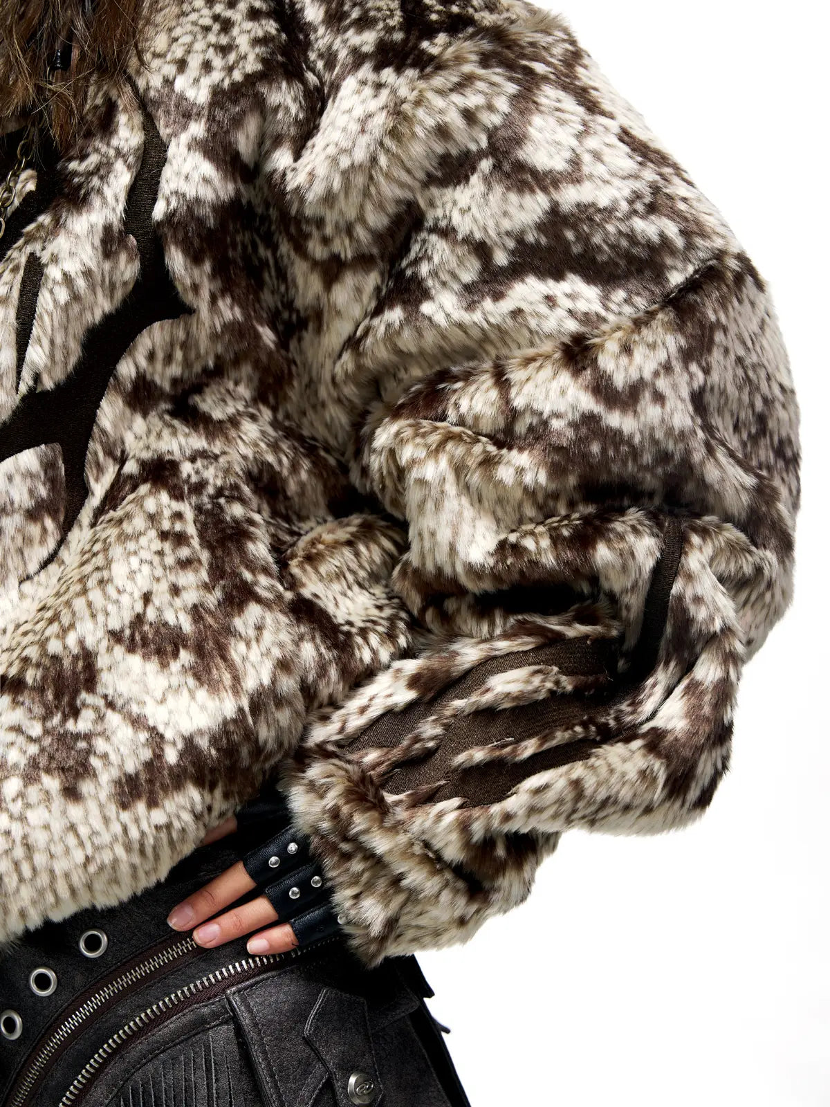 Personsoul Snake Print Faux Fur Jacket