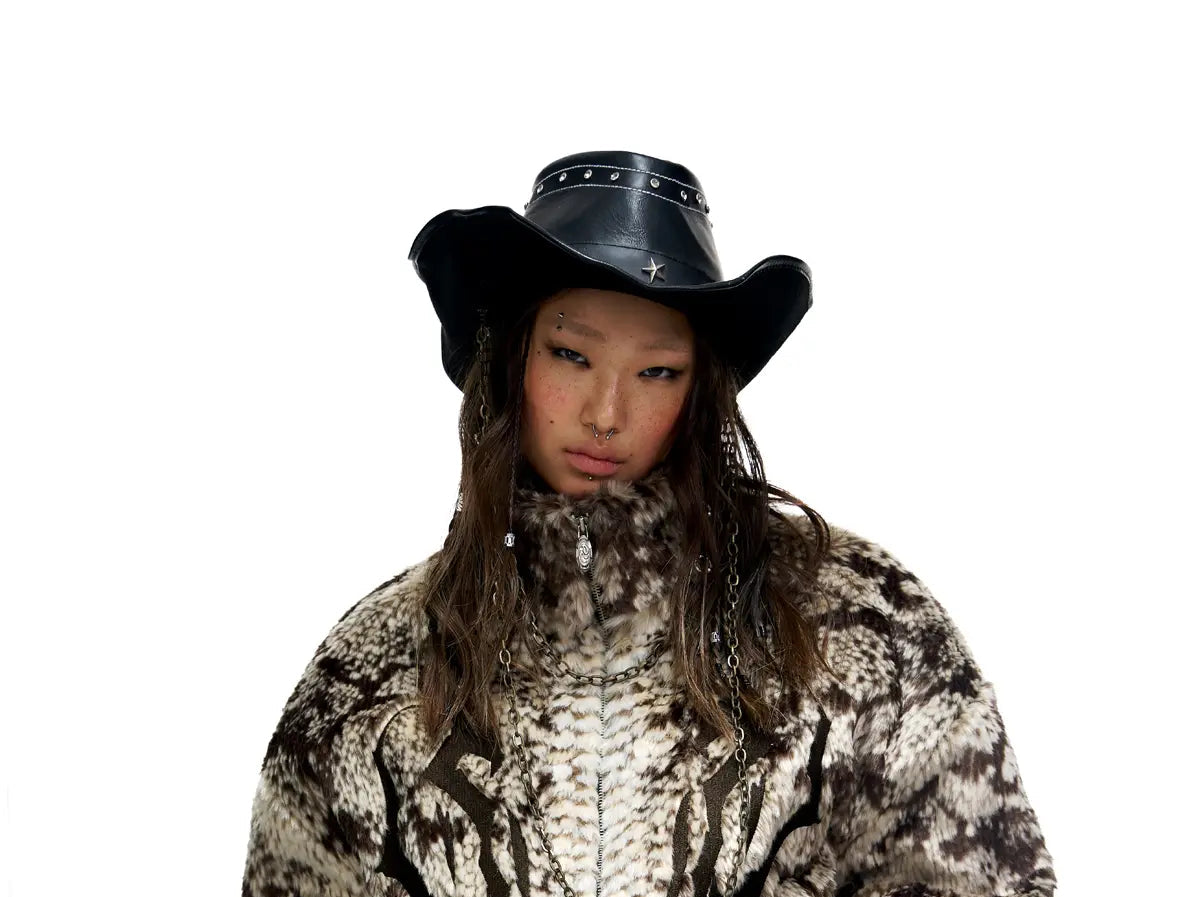 Personsoul Snake Print Faux Fur Jacket