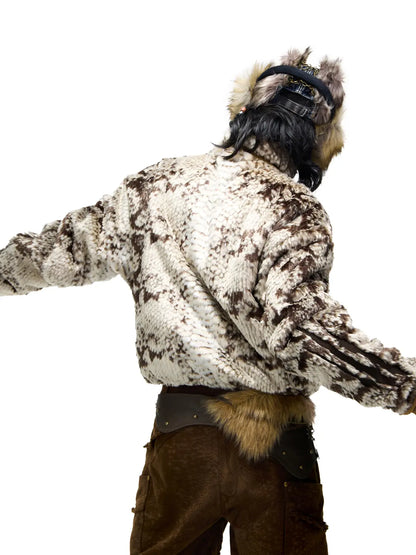 Personsoul Snake Print Faux Fur Jacket