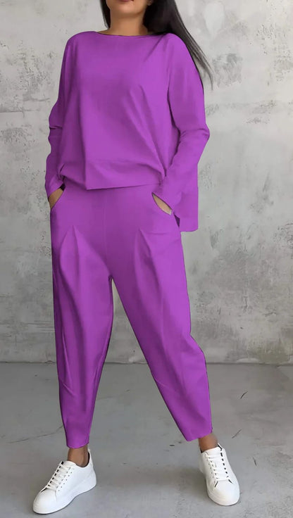 Women Long-Sleeve Irregular Hem Breathable Shirts & Pants Set